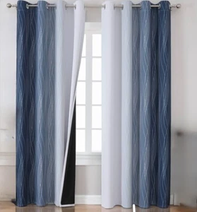 Estelar Textiler Navy Blue White Insulated Blackout Curtains for Bedroom 52x72 - Picture 1 of 5