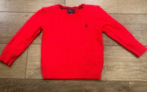 Polo Ralph Lauren Boys Cable Pullover Sweater Little Kids Sz 4T Red Holidays  - Picture 1 of 12