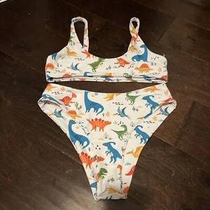 Juniors Jrs 2pc Dino Dinosaur Print Bikini Swimsuit Swim Women Large Shein Sz L - Picture 1 of 5