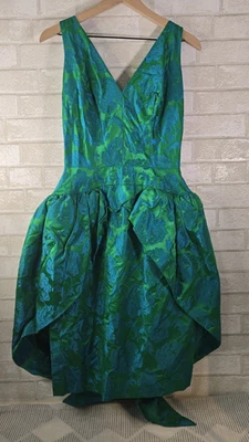 Vestido peplum vintage para mujer verde y azul floral brocado años 50 1960 cóctel fiesta Foto 1 de 4