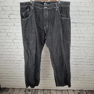 Ubug Black Denim 100% Cotton White Stitching Relaxed Jeans Y2K 44x33 (42x33) - Picture 1 of 12