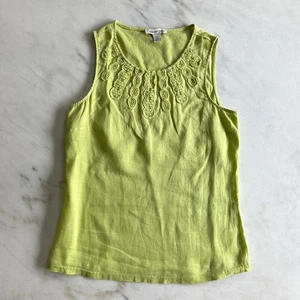 Coldwater Creek XS Sleeveless Top Green Crochet Neckline Casual Tank - Picture 1 of 6