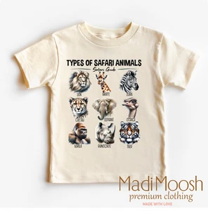 Types Of Safari Animals Shirt - Zoo Animals Tee - Picture 1 of 6