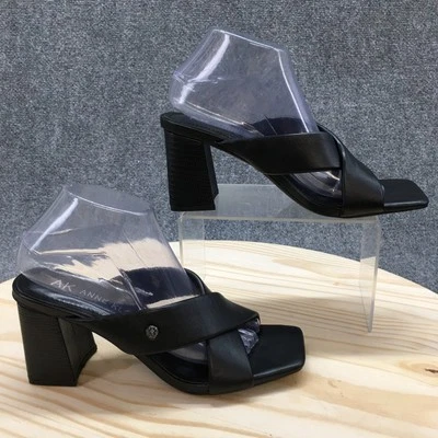 Anne Klein Tacones Mujer 9 M Garry Mules Negro Imitación Cuero Puntera Abierta Bloque NUEVO Foto 1 de 4