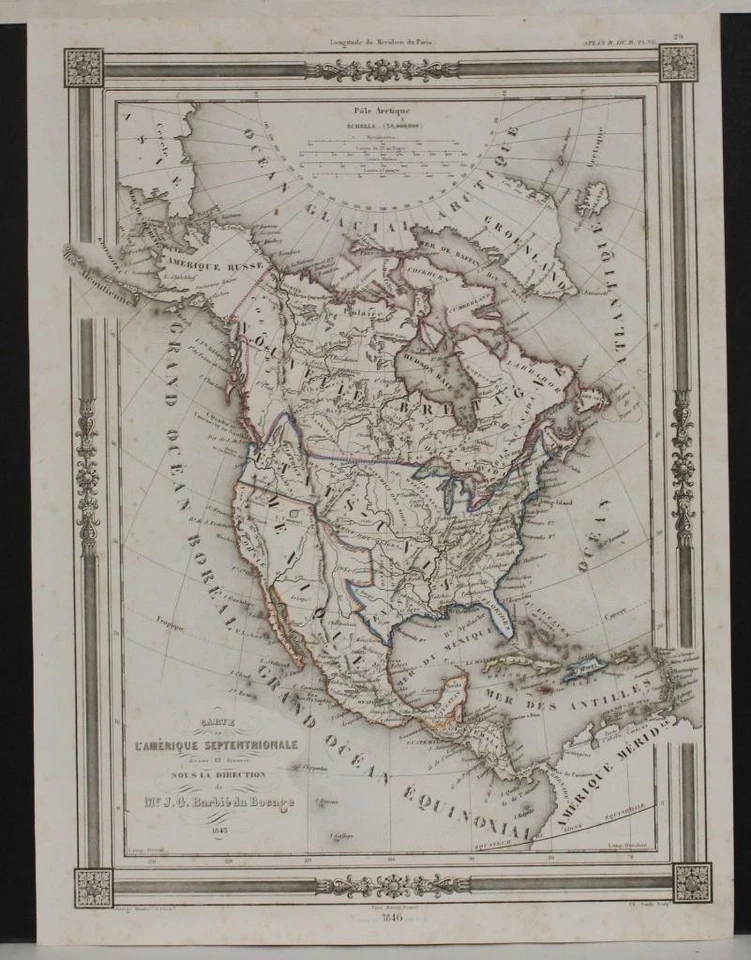NORTH AMERICA 1846 BARBIÉ DE BOCAGE UNUSUAL ANTIQUE ORIGINAL LITHOGRAPHIC MAP - Image 1 of 1