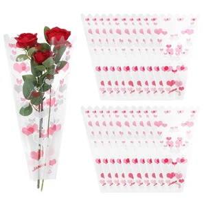 100Pcs Rose Floral Bouquet Bags 17.7" Flower Sleeves Bags Red - Picture 1 of 7
