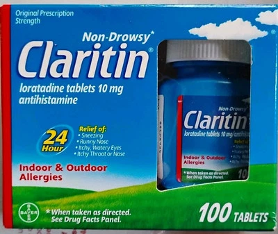Claritin Loratadine 10mg 24hr alívio de alergias - 100 unidades ***EXP 07/2027*** - Imagem 1 de 2