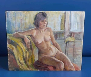 PINTURA ORIGINAL AL ÓLEO SOBRE TABLA MUJER DESNUDA VINTAGE FIRMADA IMANTS LIANGALIS 1984 - Imagen 1 de 12