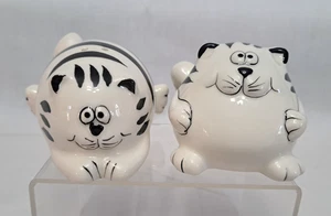 Vintage Pier One Fat Cat Salt and Pepper Shakers Black & White Striped Unused! - Picture 1 of 9