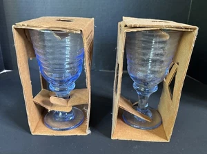 2 New Libbey Misty Blue Sirrus Goblets Glasses 7” #176 Ribbed - Picture 1 of 3