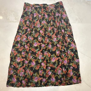 Falda Floral Vintage AKF Nueva York Rayón Talla 13/14 Negra Colorida Midi EE. UU. - Imagen 1 de 11