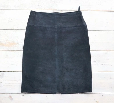 Women's YORK Black 100% Suede Leather Straight Midi Lined Skirt UK12 UK14 W31 - Image 1 of 4