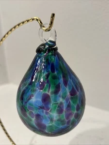 Glass Eye Hand Blown Art Glass Iridescent Holiday Mosaic Raindrop Ornament 4” - Picture 1 of 5