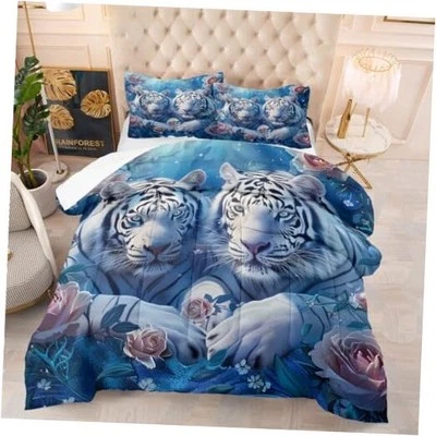 Комплект постельного белья из микрофибры размер Blue White Tiger Rose King узор 2 - Изображение 1 из 4