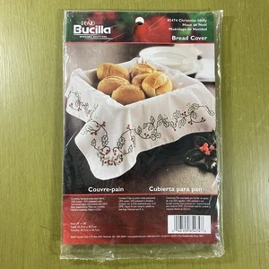 Bucilla Weihnachten Stechpalme gestempelt Stickerei Brot Abdeckung 18" x 18" Sonderedition - Bild 1 von 5
