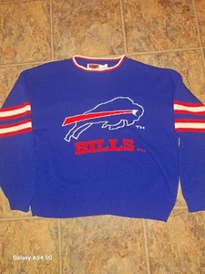 Buffalo Bills VTG 90s Barrell Acrylic Knit NFL Football Sweater  Marv Levy Lg - Picture 1 of 7