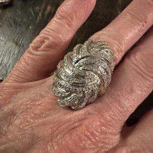 MDJ Michael Drechsler 925 Sterling Genuine Diamond Cluster Twisted Ring Size 5 - Picture 1 of 9