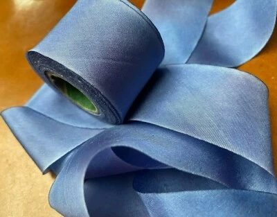 silk ribbon 1.5"  on the bias hand dyed 1yd made in USA blue jeans - Image 1 of 2