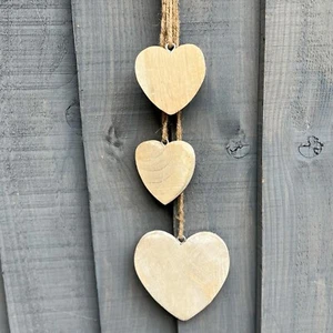 Set of 3 Hanging Love Heart Home Decorations Wedding Small Shabby Chic Rustic - Picture 1 of 9