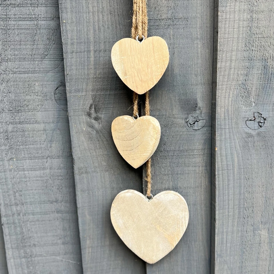 Set of 3 Hanging Love Heart Home Decorations Wedding Small Shabby Chic Rustic - Image 1 of 1