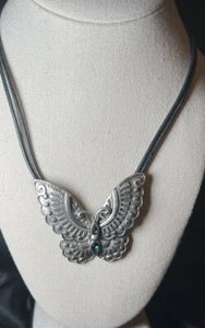 Gorgeous Chico's Large Butterfly Silver Tone With blue glass statement necklace - Picture 1 of 11