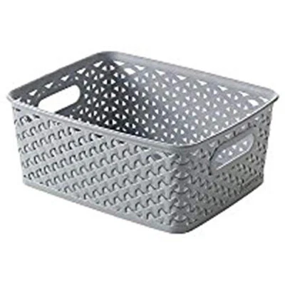 Curver Storage Basket Grey Small 8 Litre Plastic Rattan Kitchen Study Office - Image 1 of 4