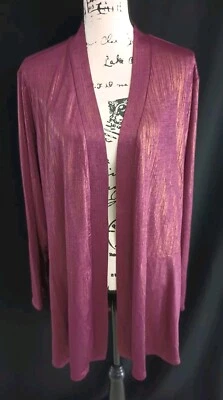 Chaqueta cárdigan Susan Graver para mujer talla 3X púrpura metálico dorado frente abierto z21 Foto 1 de 4