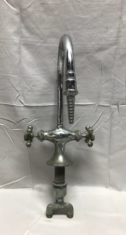 VTG Hot & Cold Double Handle Industrial Chrome Brass Gooseneck Faucet 828-23B Cover