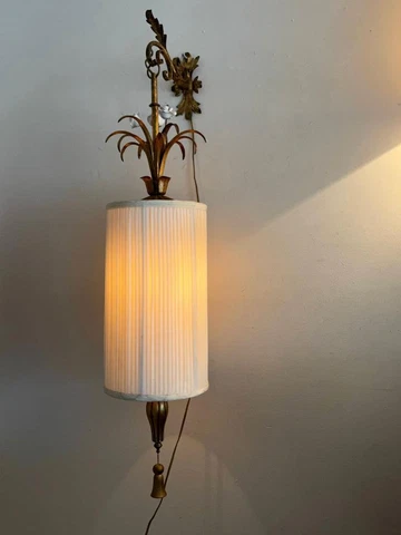VTG ITALIAN GOLD METAL TOLE WOOD & WHITE PORCELAIN FLOWERS SCONCE WALL LAMP Cover