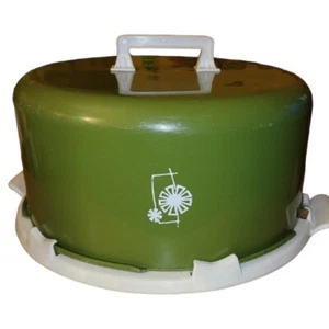 Vintage Plastic Cake/Pie Carrier, Avocado Green and White Twist & Lock 1960s  - Picture 1 of 9