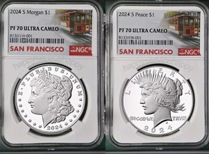 2024 S Proof Morgan & Peace Dollar 2 Coin Set NGC PF70 Ultra Cameo - Presale - Picture 1 of 1