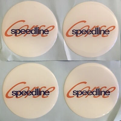SPEEDLINE CORSE ALLOY WHEEL CENTRE CAPS DOMED STICKERS X4 WHITE BLUE 60mm - Image 1 of 4