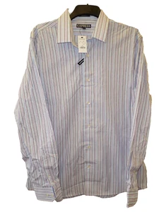 EXPRESS, XL X-Large 17/17.5, Camisa Blanca Multicolor Rayas Hombre Manga Larga - Imagen 1 de 4