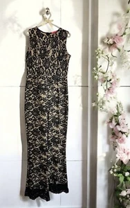 Nude Black Floral Lace Flare Jumpsuit One Piece Glam Formal Holidays Boho TALL L - Picture 1 of 5
