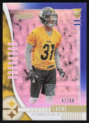 2019 Panini Absolute Spectrum Blue Rookie Justin Layne /50 Pittsburgh Steelers - Image 1 of 2