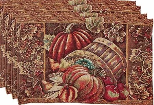 Set of 4 Tapestry Placemats,13"x19"FALL HARVEST,BUSHEL BASKET,PUMPKINS,APPLES,VL - Picture 1 of 12