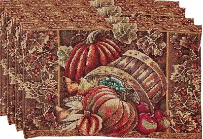 Set of 4 Tapestry Placemats,13"x19"FALL HARVEST,BUSHEL BASKET,PUMPKINS,APPLES,VL - Image 1 of 4