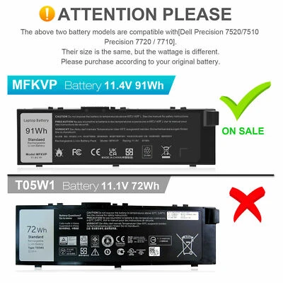 ✅LOTE 91Wh Batería MFKVP Para Dell Precision 15 7510 7520 17 7710 7720 M7510 M7710 Foto 1 de 4