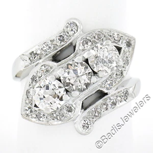 Vintage Platinum 1.95ctw Large Old European Cut Diamond Bypass Ring w/ Accents - Picture 1 of 7