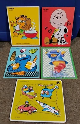 Lote de rompecabezas de madera vintage: Garfield Charlie Brown Snoopy Cookie Monster Pooh Foto 1 de 4