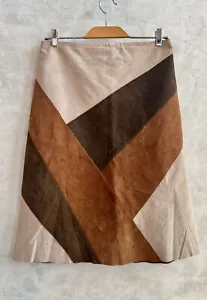 NEW LOOK Beige Tan Brown Real Suede Leather Patchwork Boho Western Midi Skirt 12 - Picture 1 of 8