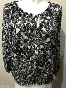 Women's Merona 3(24-26) Black 100% Cotton White Paisley Off Shoulder Blouse - Picture 1 of 8