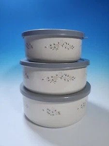 3er Set Vintage Pfaltzgraff REMEMBERANCE Emaille Metall verschachtelte Rührschüsseln & Deckel - Bild 1 von 10