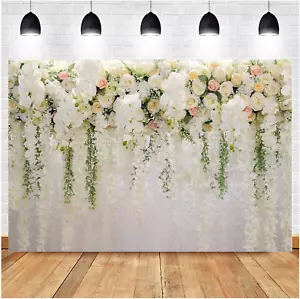 White Rose Floral Theme Photography Backdrops Bridal Shower Wedding Flowers Phot - Picture 1 of 12