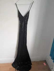 Club L schwarz Pailletten gekreuzter Rücken Fischschwanz Maxikleid Größe 8 neu mit Etikett (T38) - Bild 1 von 10