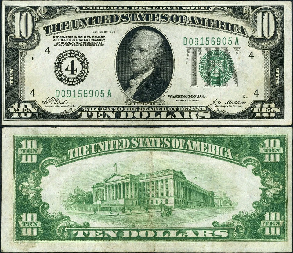 FR. 1990E $10 1928 Federal Reserve Note Cleveland D-A Block AU - Image 1 of 3