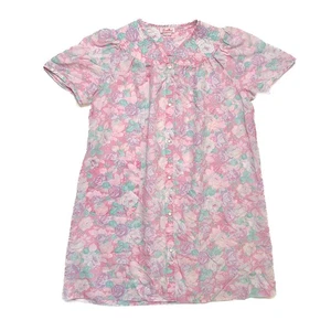 Smart Time Vintage 70s Floral House Coat Short Sleeve Snap Button Pastel Quilted - Picture 1 of 9
