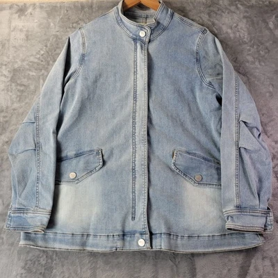 LOGO by Lori Goldstein Womens Denim Jacket 6 LightWash ZipUp Front Heavy Utility - Image 1 of 4