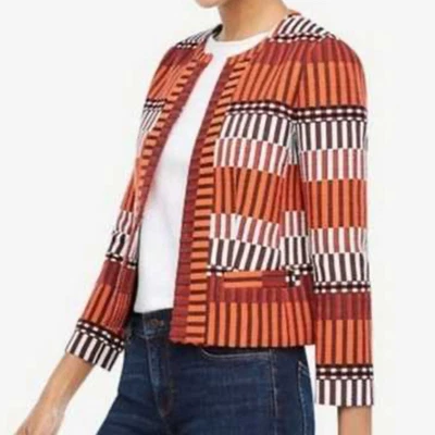 Chaqueta Blazer Ann Taylor Mala Rayas Tapiz Mezcla Algodón Naranja Rojo talla 6 Alto Foto 1 de 4