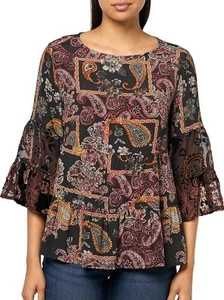 John Mark Bluse Damen Large Paisley Samt Burn Out Trompetenärmel Boho Neu mit Etikett - Bild 1 von 10